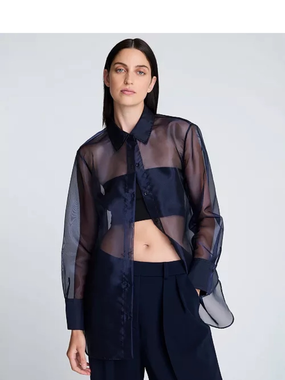 NWT Kenneth Cole Sheer Navy Button-Front Shirt - Women